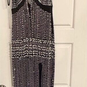 Chic Black and White Beaded Jumpsuit